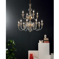 Lampadario 12 Luci Classico in Vetro a Mano Italiano e Metallo - Memore