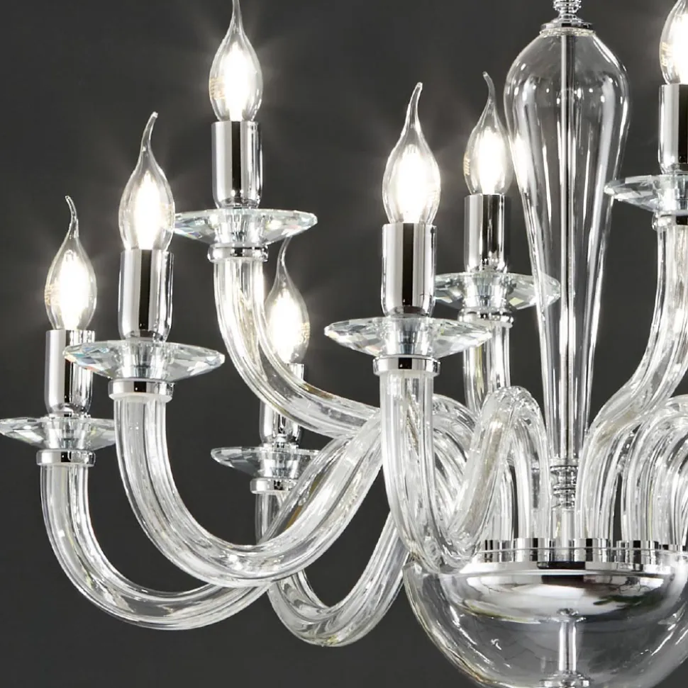 Lampadario 12 Luci Classico in Vetro Trasparente Fatto in Italia - Rapallo
