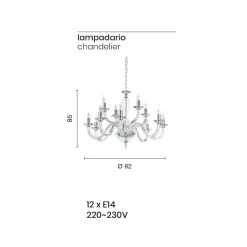 Lampadario 12 Luci Classico in Vetro Trasparente Fatto in Italia - Rapallo