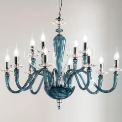Lampadario 12 Luci Classico in Vetro Fatto a Mano e Cristallo - Mariangela
