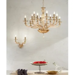 Lampadario 12 Luci Classico in Vetro Rigaton Lavorato a Mano - Fievole