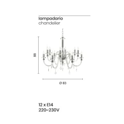 Lampadario 12 Luci Classico in Vetro Italiano Lavorato a Mano - Similo