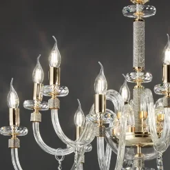 Lampadario 12 Luci Classico in Vetro Italiano Lavorato a Mano - Similo