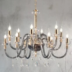 Lampadario 12 Luci Classico in Vetro Italiano Lavorato a Mano - Similo
