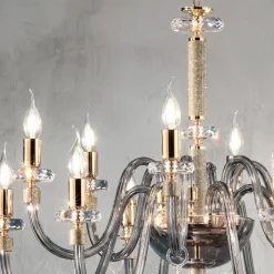 Lampadario 12 Luci Classico in Vetro Italiano Lavorato a Mano - Similo