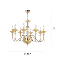 Lampadario 8 Luci Classico in Vetro, Cristallo e Metallo Lusso - Flanders