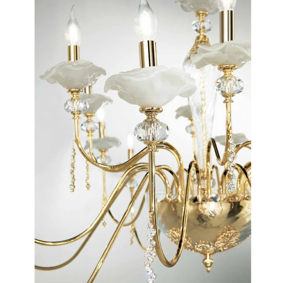 Lampadario 8 Luci Classico in Vetro, Cristallo e Metallo Lusso - Flanders
