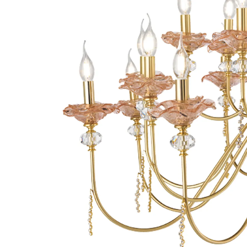 Lampadario 12 Luci Classico in Vetro, Cristallo e Metallo Lusso - Flanders