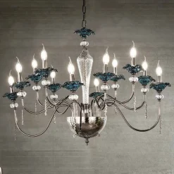 Lampadario 12 Luci Classico in Vetro, Cristallo e Metallo Lusso - Flanders