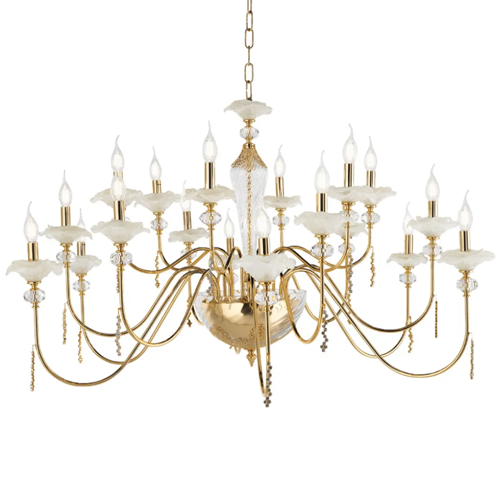 Lampadario 18 Luci Classico in Vetro, Cristallo e Metallo Lusso - Flanders