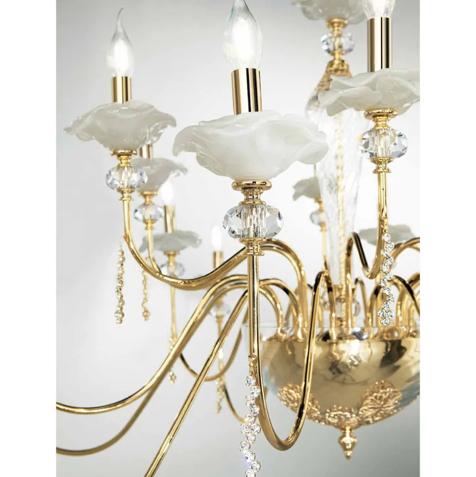 Lampadario 24 Luci Classico in Vetro, Cristallo e Metallo Lusso - Flanders