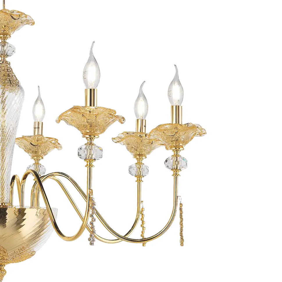 Lampadario 24 Luci Classico in Vetro, Cristallo e Metallo Lusso - Flanders