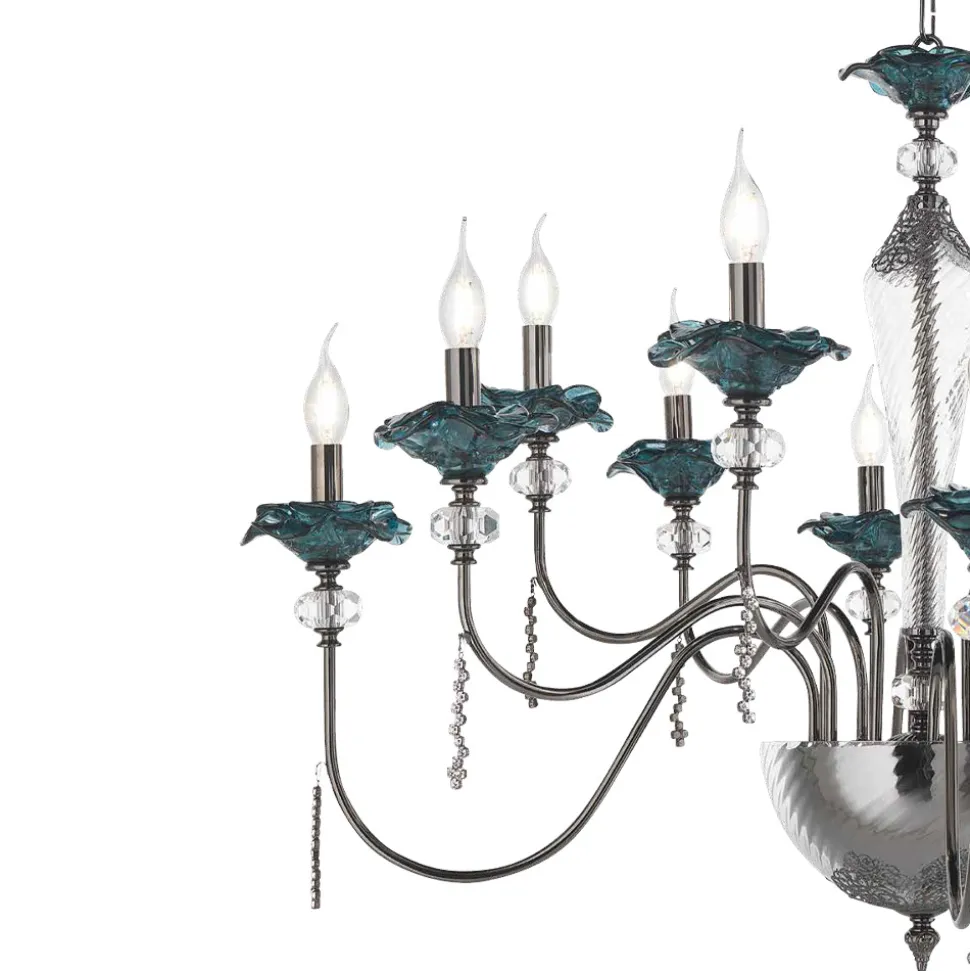 Lampadario 24 Luci Classico in Vetro, Cristallo e Metallo Lusso - Flanders