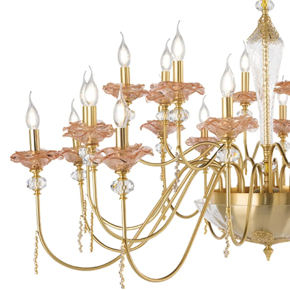 Lampadario 24 Luci Classico in Vetro, Cristallo e Metallo Lusso - Flanders