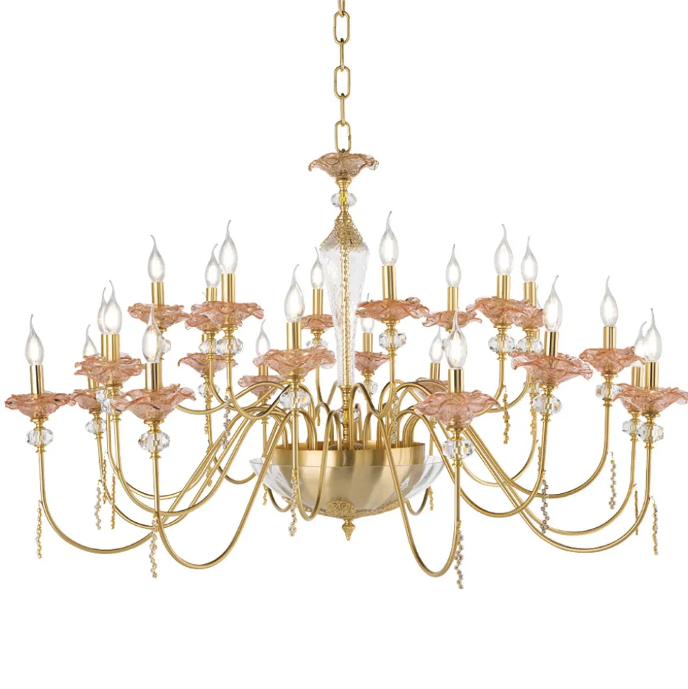 Lampadario 24 Luci Classico in Vetro, Cristallo e Metallo Lusso - Flanders