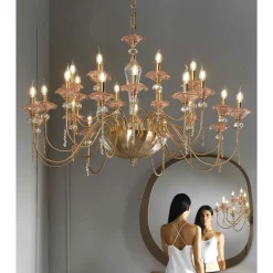 Lampadario 24 Luci Classico in Vetro, Cristallo e Metallo Lusso - Flanders