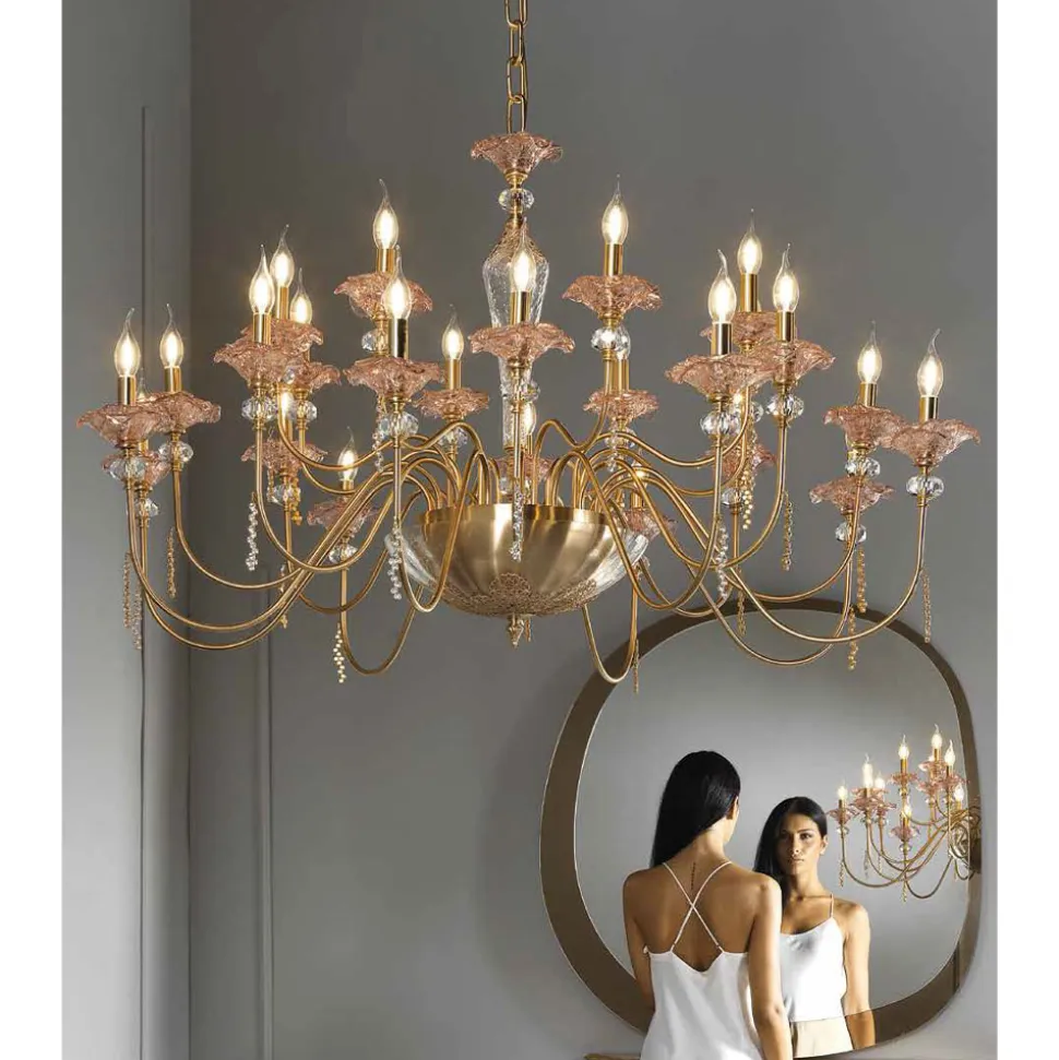 Lampadario 24 Luci Classico in Vetro, Cristallo e Metallo Lusso - Flanders