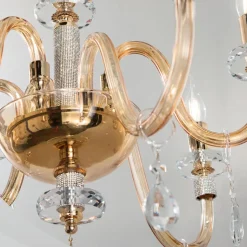 Lampadario 6 Luci Classico Vetro Italiano Lavorato a Mano Ambra - Similo