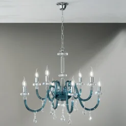 Lampadario 8 Luci Classico Vetro Italiano Lavorato a Mano Ottanio - Similo