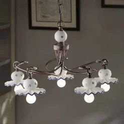 Lampadario 5 Luci Country in Ceramica Artigianale Decorata a Mano - Roma