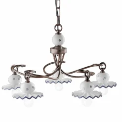 Lampadario 5 Luci Country in Ceramica Artigianale Decorata a Mano - Roma