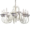 Lampadario 12 Luci in Ceramica Decoro a Mano e Ottone Anticato - Sanremo