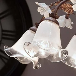 Lampadario 8 Luci in Ferro e Vetro Sabbiato con Rose di Ceramica - Siena