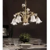 Lampadario 5 Luci in Ferro e Vetro Sabbiato con Rose di Ceramica - Siena