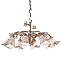Lampadario 8 Luci in Metallo e Ceramica Decorata a Mano e Rose - Pisa