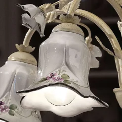 Lampadario 5 Luci in Metallo e Ceramica Decorata a Mano e Rose - Pisa
