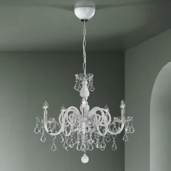 Lampadario 5 Luci in Vetro di Venezia e Metallo Stile Classico - Fiorentino