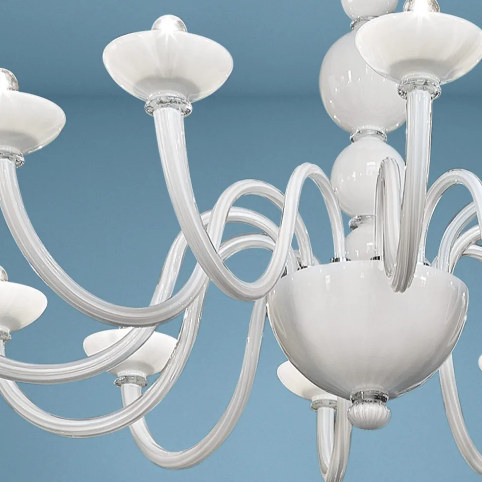 Lampadario 12 Luci in Vetro di Venezia e Metallo Made in Italy - Foscarino