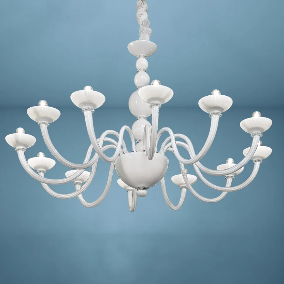 Lampadario 12 Luci in Vetro di Venezia e Metallo Made in Italy - Foscarino