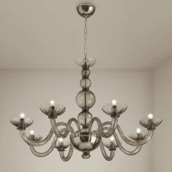 Lampadario 8 Luci in Vetro di Venezia e Metallo Made in Italy - Foscarino