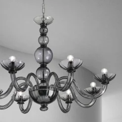 Lampadario 8 Luci in Vetro di Venezia e Metallo Made in Italy - Foscarino