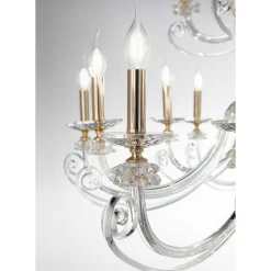 Lampadario 6 Luci in Vetro Soffiato e Cristallo di Lusso Classico - Cassea