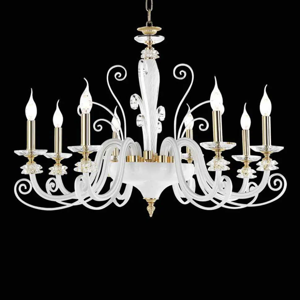 Lampadario 8 Luci in Vetro Soffiato e Cristallo di Lusso Classico - Cassea