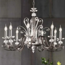 Lampadario 8 Luci in Vetro Soffiato e Cristallo di Lusso Classico - Cassea