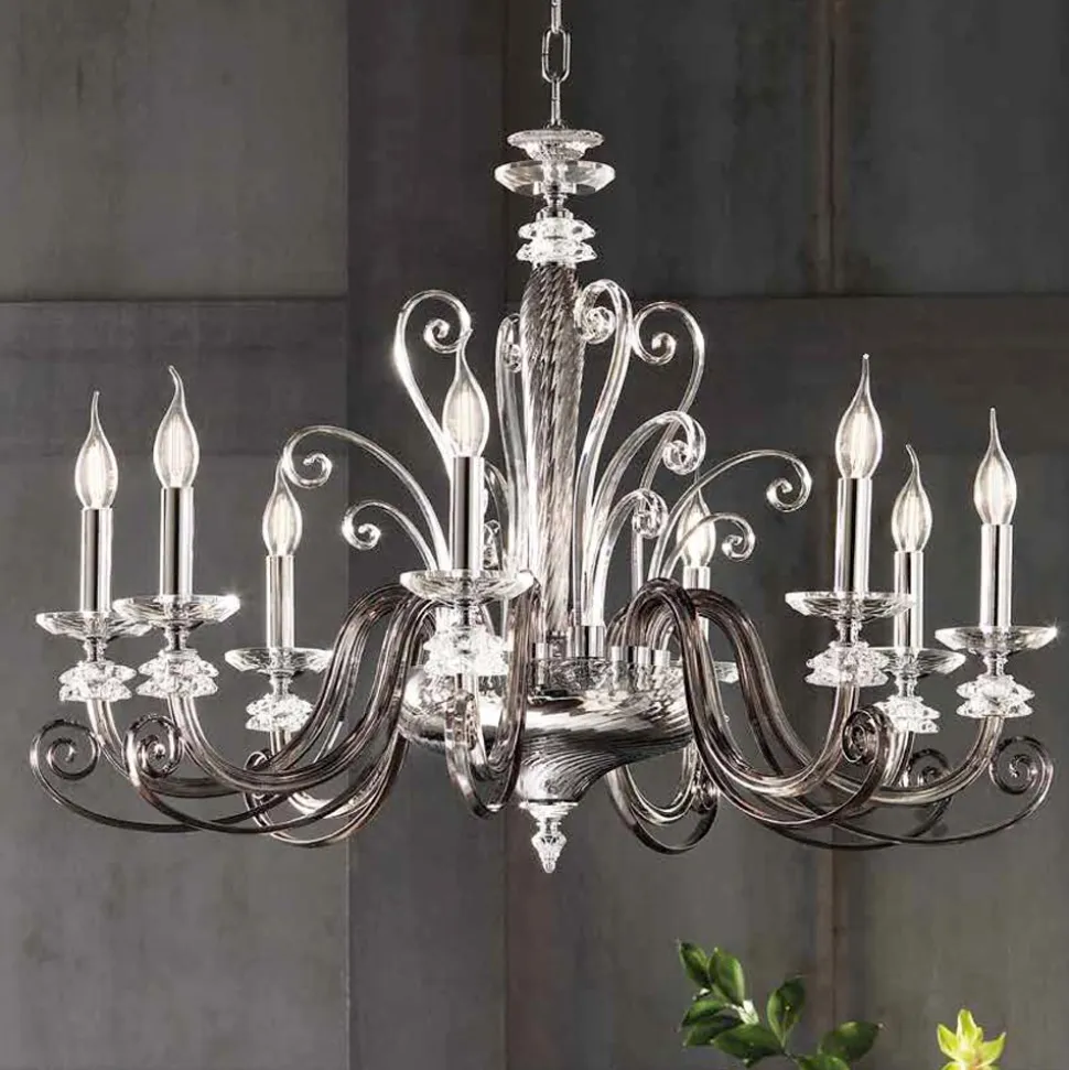 Lampadario 8 Luci in Vetro Soffiato e Cristallo di Lusso Classico - Cassea
