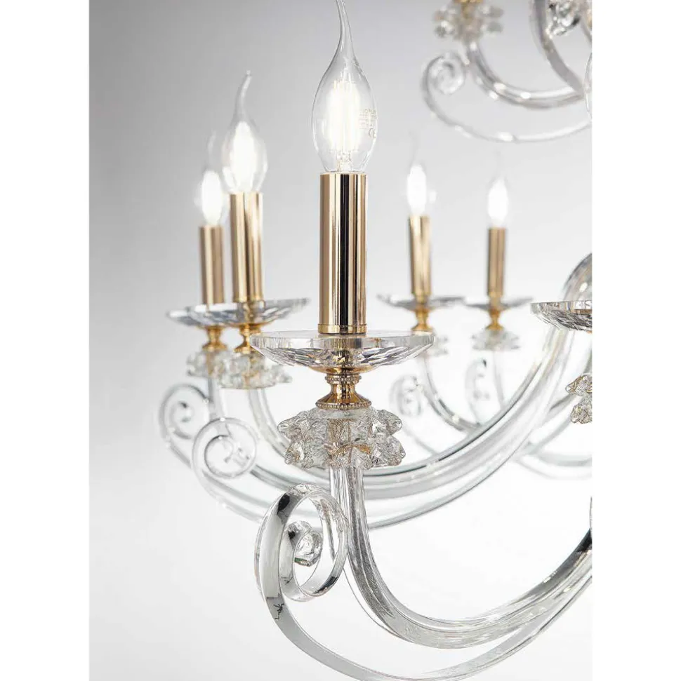 Lampadario 8 Luci in Vetro Soffiato e Cristallo di Lusso Classico - Cassea