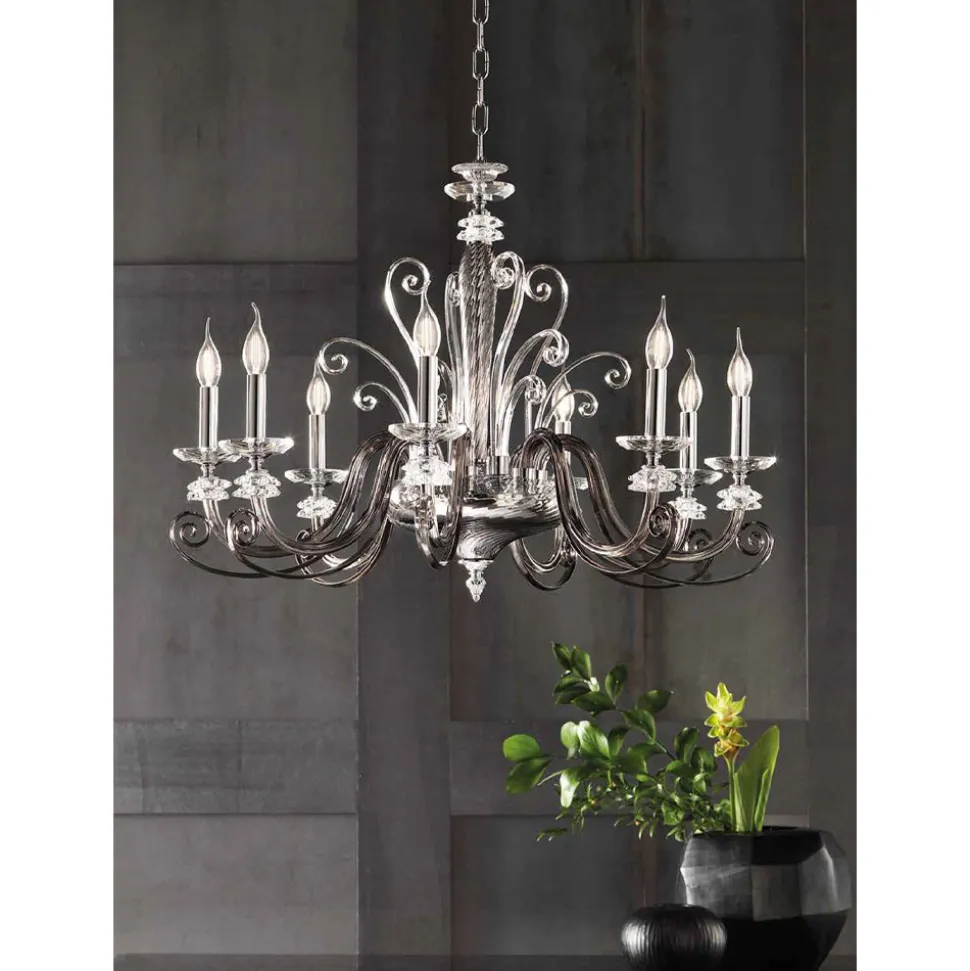 Lampadario 8 Luci in Vetro Soffiato e Cristallo di Lusso Classico - Cassea