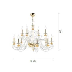 Lampadario 12 Luci in Vetro Soffiato e Cristallo di Lusso Classico - Cassea