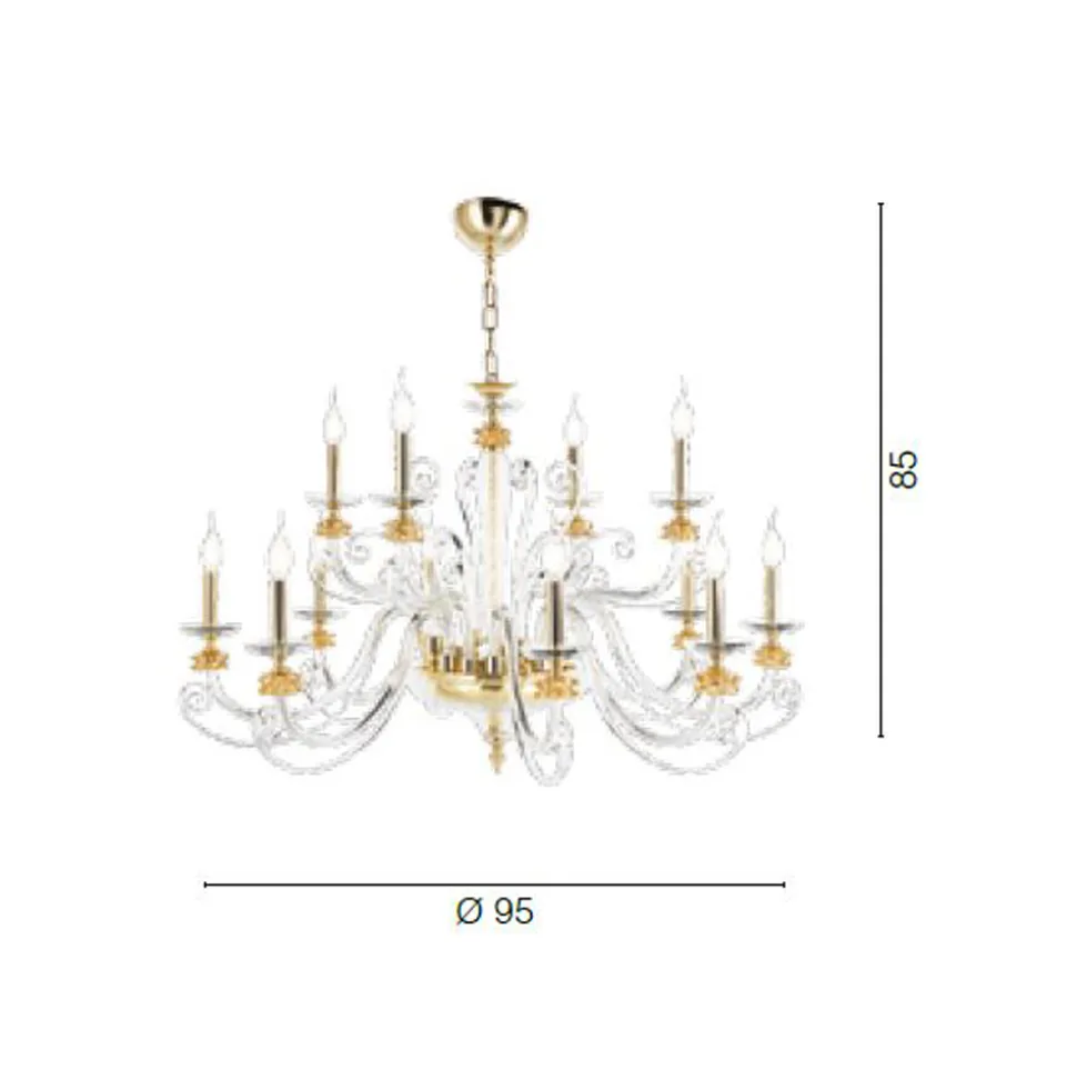 Lampadario 12 Luci in Vetro Soffiato e Cristallo di Lusso Classico - Cassea