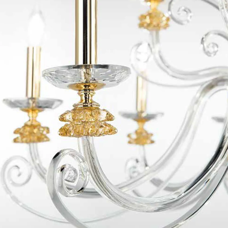 Lampadario 12 Luci in Vetro Soffiato e Cristallo di Lusso Classico - Cassea