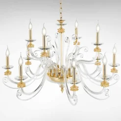Lampadario 12 Luci in Vetro Soffiato e Cristallo di Lusso Classico - Cassea