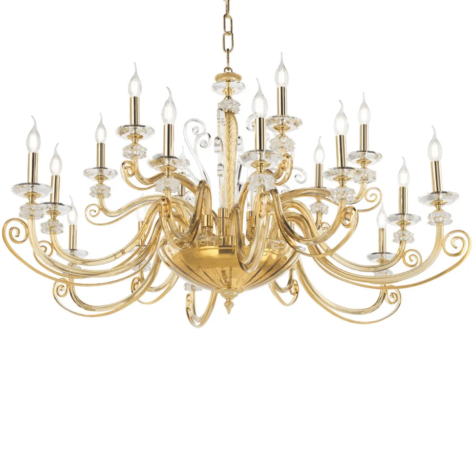Lampadario 18 Luci in Vetro Soffiato e Cristallo di Lusso Classico - Cassea