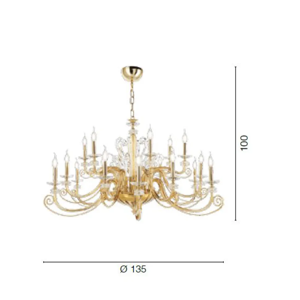 Lampadario 18 Luci in Vetro Soffiato e Cristallo di Lusso Classico - Cassea
