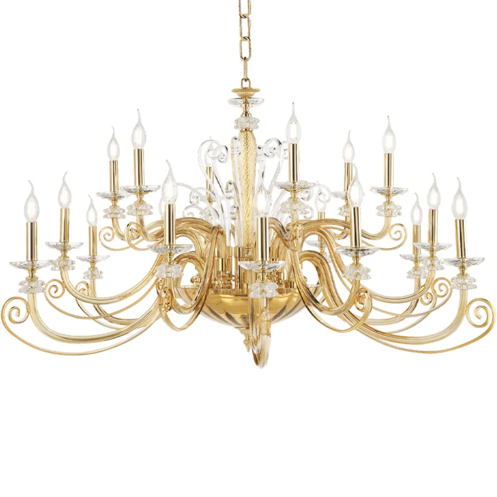 Lampadario 18 Luci in Vetro Soffiato e Cristallo di Lusso Classico - Cassea