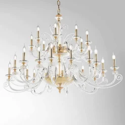 Lampadario 24 Luci in Vetro Soffiato e Cristallo di Lusso Classico - Cassea