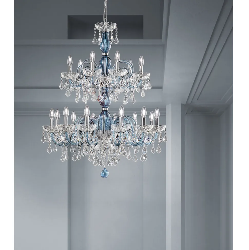 Lampadario 18 Luci in Vetro Veneziano e Metallo Stile Classico - Fiorentino
